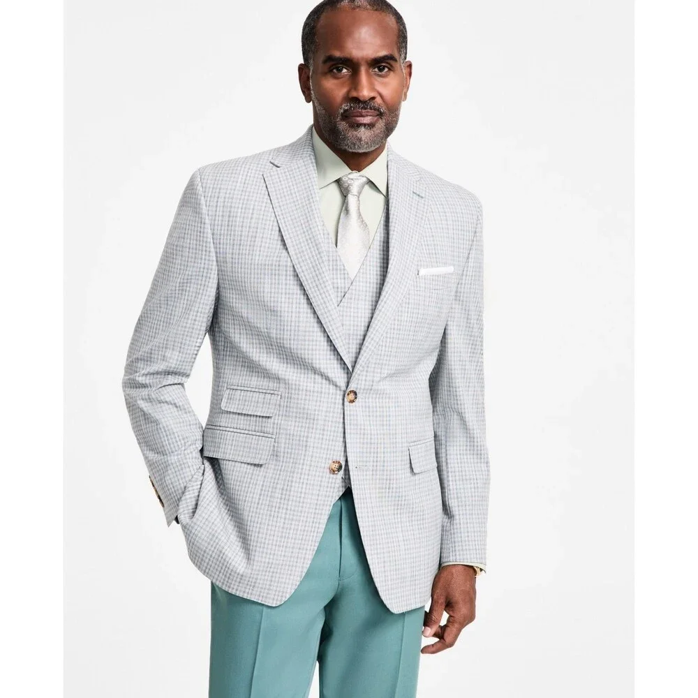 Tayion Collection Regular-Fit Suit Jacket Men's 46R Gray Flap Pocket Long Sleeve